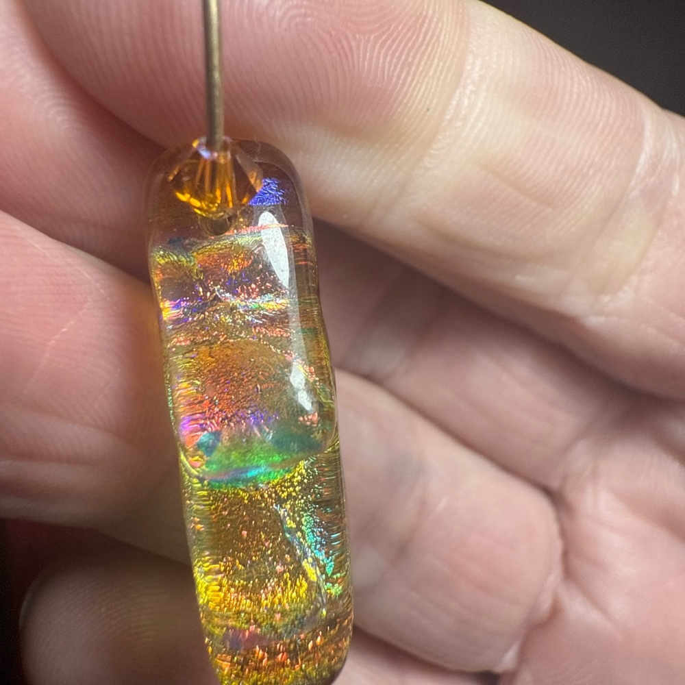 Artsy‎ Gold Tone and Multicolor Glass Dangle Hoops Earrings - Picture 4 of 7